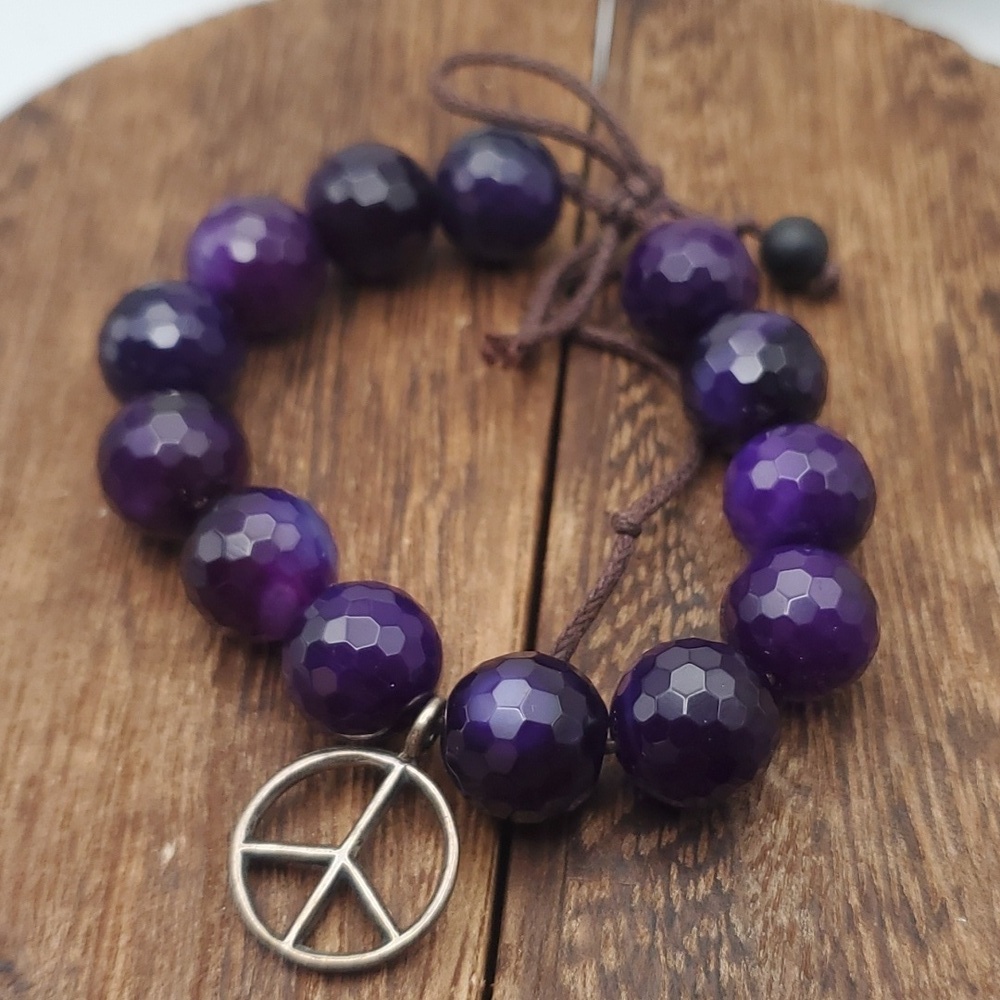 B2135‎ Amythest and sterling silver peace bracelet 925